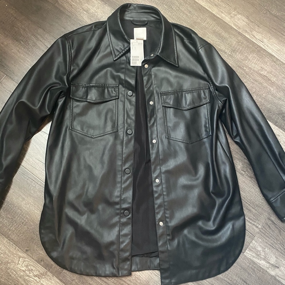 H&M Black Faux Leather Shacket